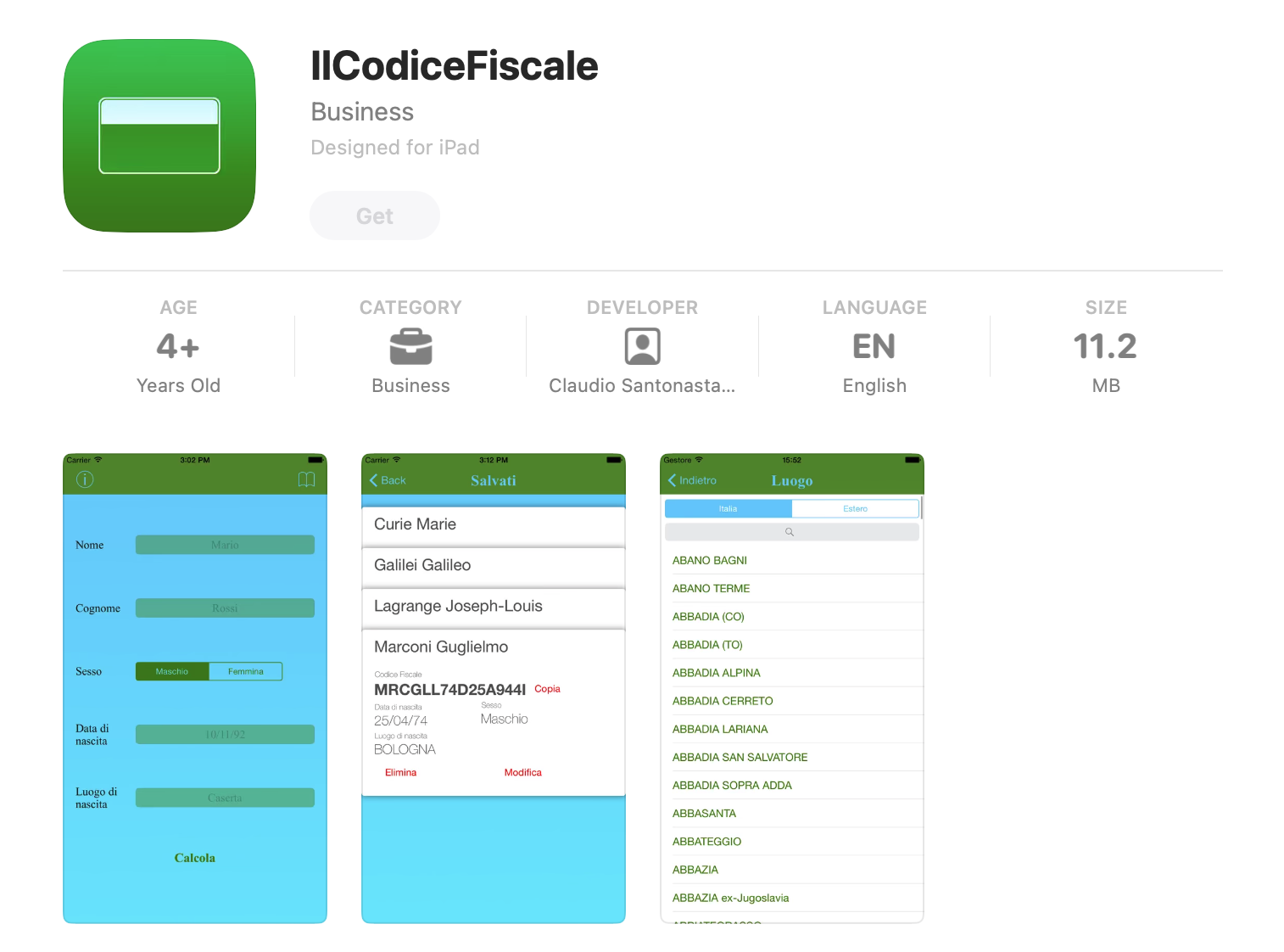 ILCodiceFiscale App Store page