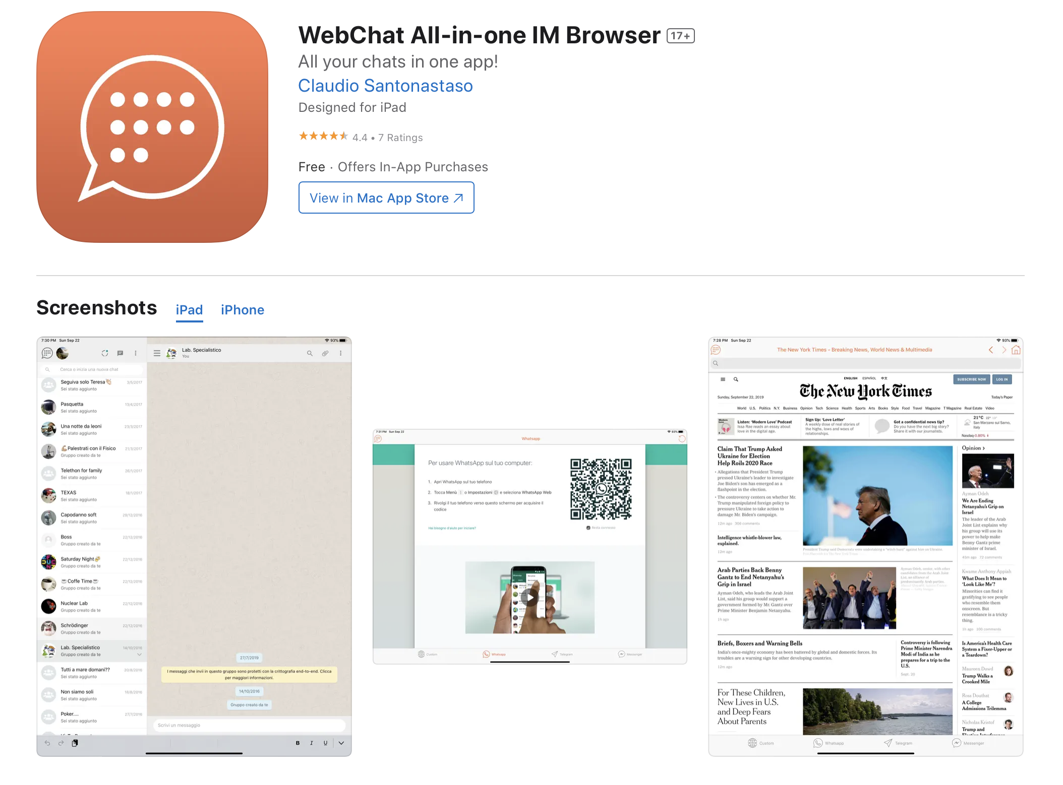 WebChat All-in-one IM Browser App Store page